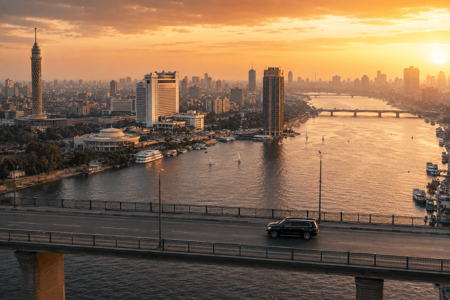 Cairo city skyline with the Nile River